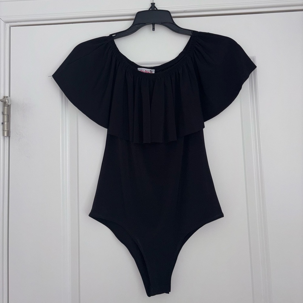 Black Off-Shoulder One-Piece Top - Picture 1 of 8
